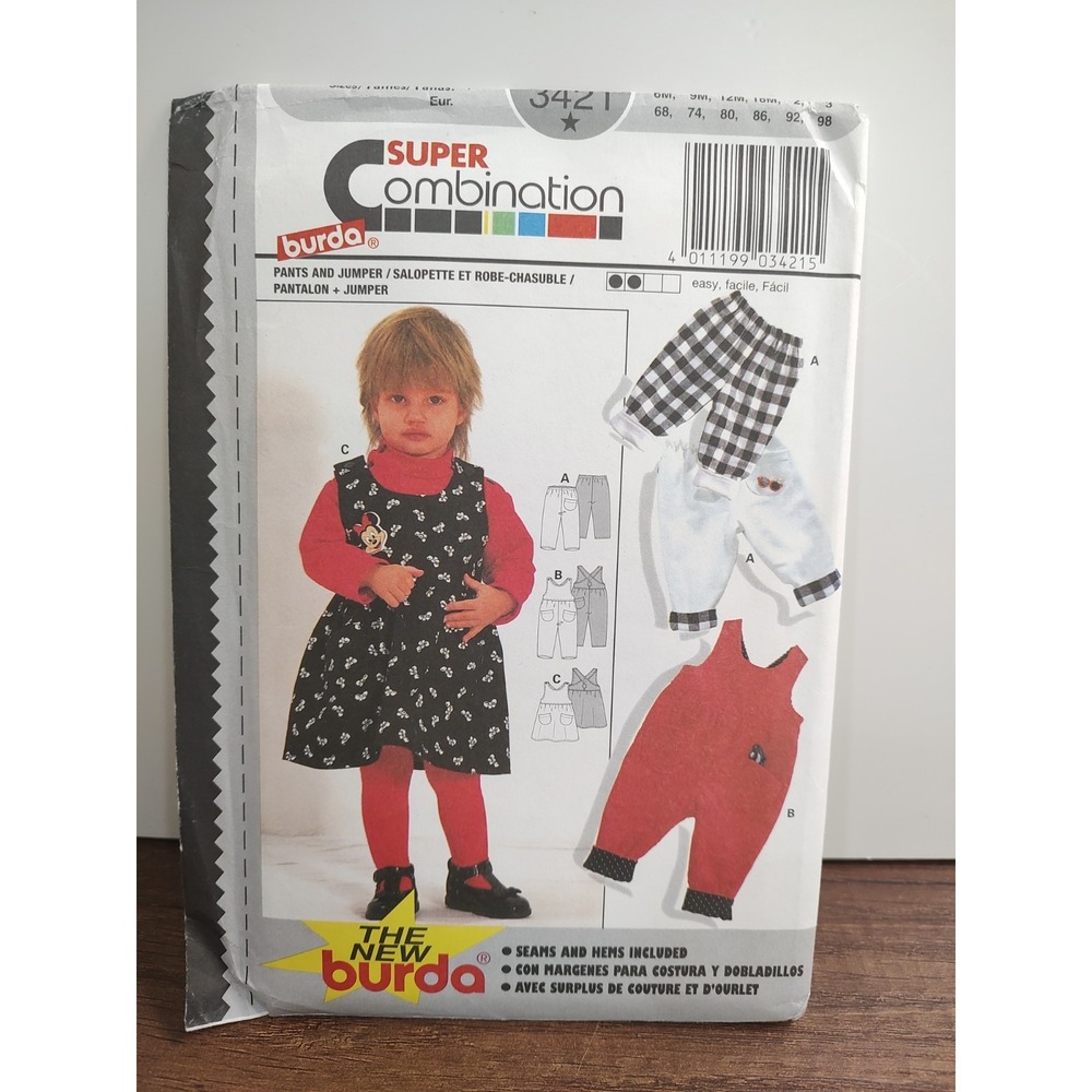 Burda Sewing Pattern Girls Pants Jumper 3421 6M 9M 12M 18M 2 and 3 Semi Fitted